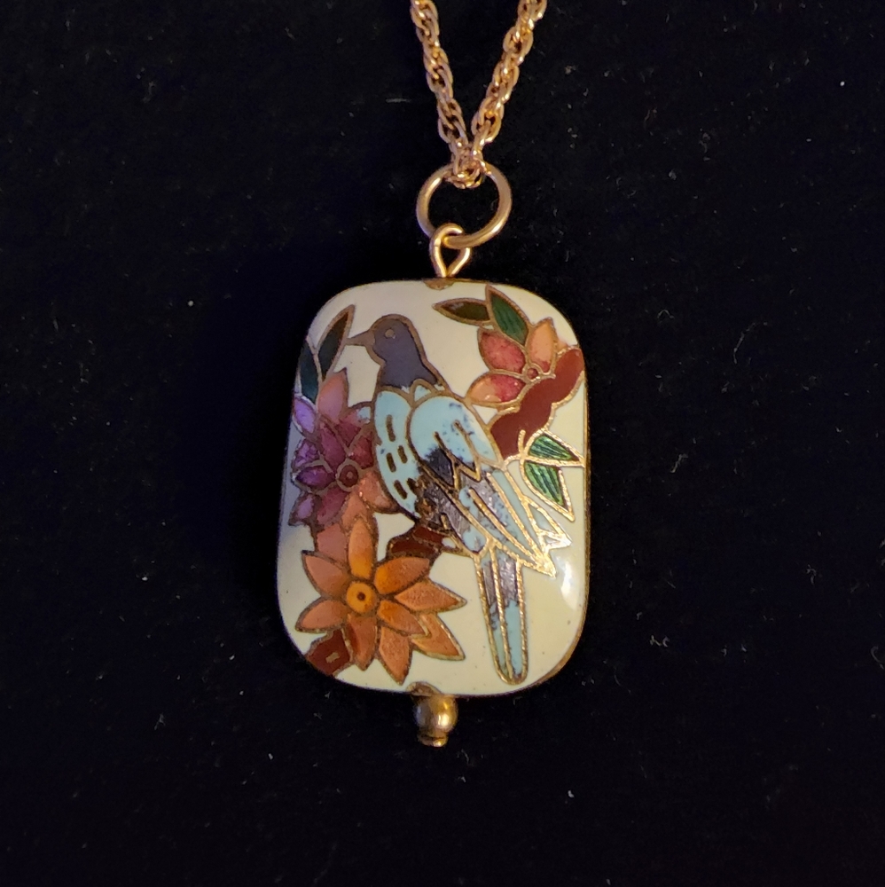 20" 925 Chain Gold overlay With A Vintage Cloisonne Pendent.